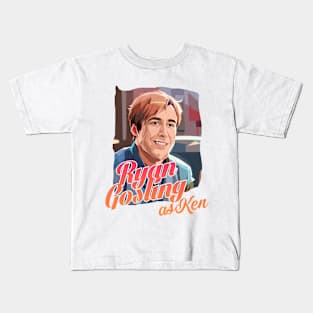 Barbie movie 2023 Ryan Gosling as Ken graphic illustration design by ironpalette Kids T-Shirt